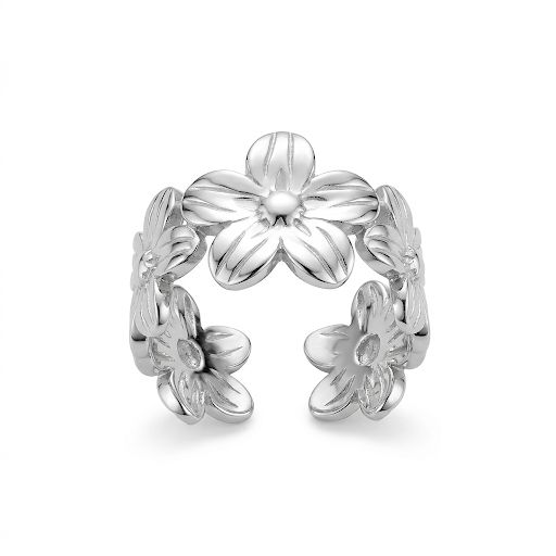 Silver Floral Band Ring