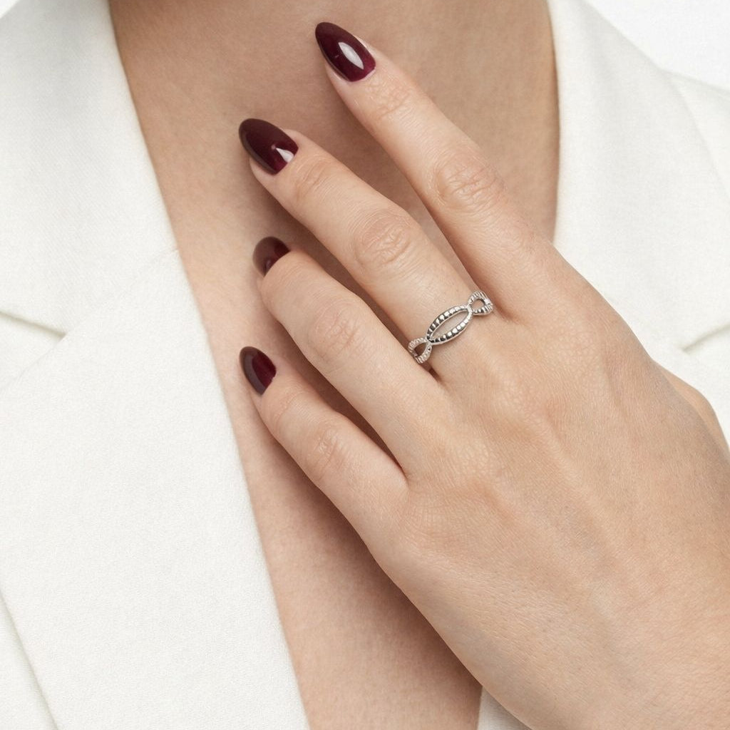 Silver Ribbed Adjustable Ring