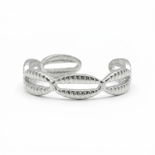 Silver Ribbed Adjustable Ring