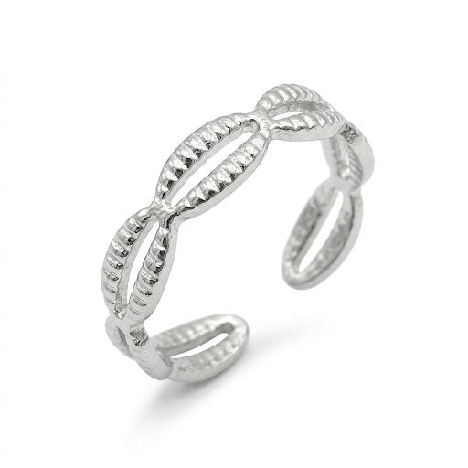 Silver Ribbed Adjustable Ring
