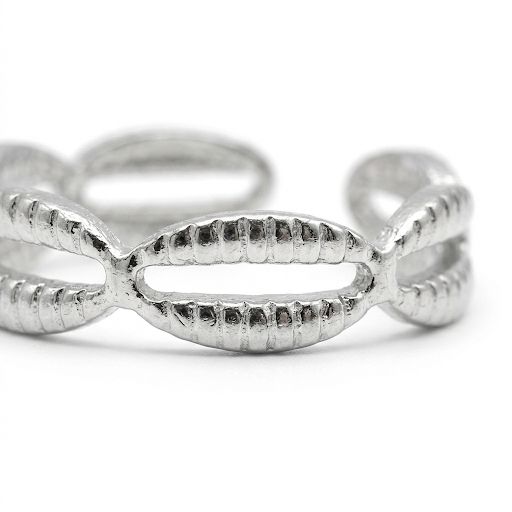 Silver Ribbed Adjustable Ring