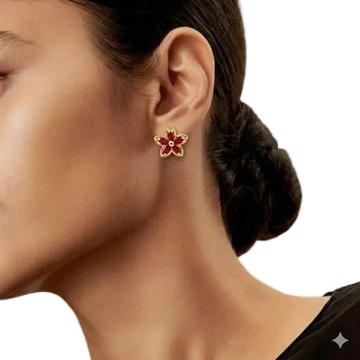 Ruby Flower Red Earrings