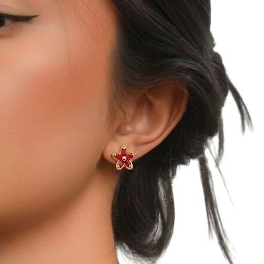 Ruby Flower Red Earrings