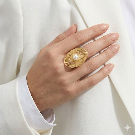 Spiral Oval Pearl Ring