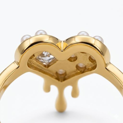Heart Shaped Drop Ring With Pearls