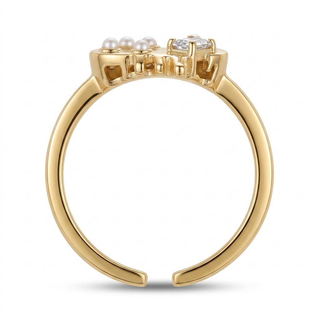 Heart Shaped Drop Ring With Pearls