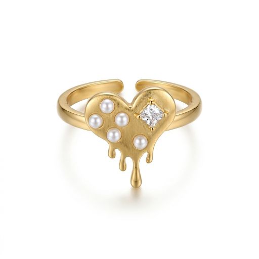 Heart Shaped Drop Ring With Pearls