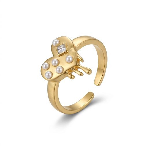 Heart Shaped Drop Ring With Pearls