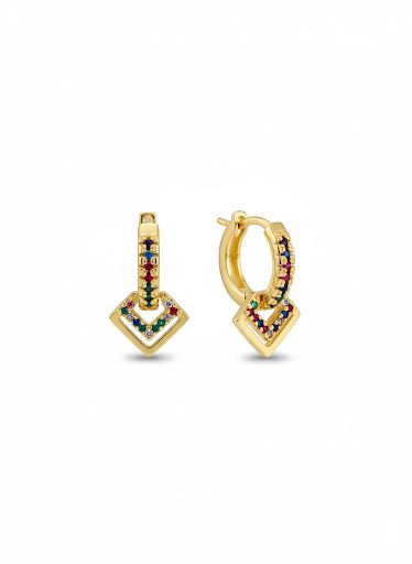 Colored Rhinestones Square Drop Hoop