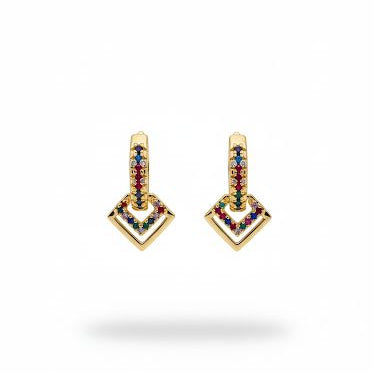 Colored Rhinestones Square Drop Hoop
