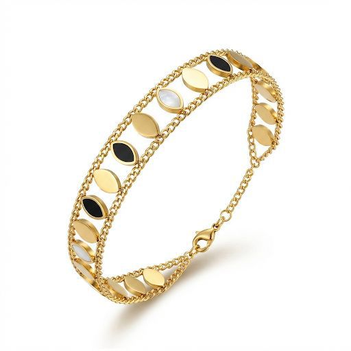 Gold Double Chain Marquise Bracelet