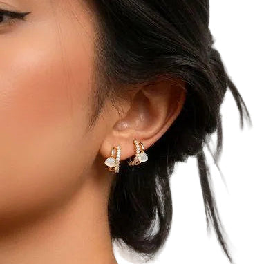 Half Hoop White Stone Earrings