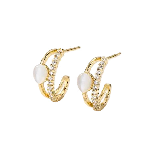 Half Hoop White Stone Earrings