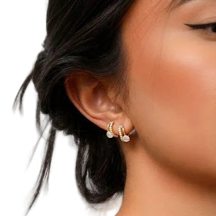 Half Hoop White Stone Earrings