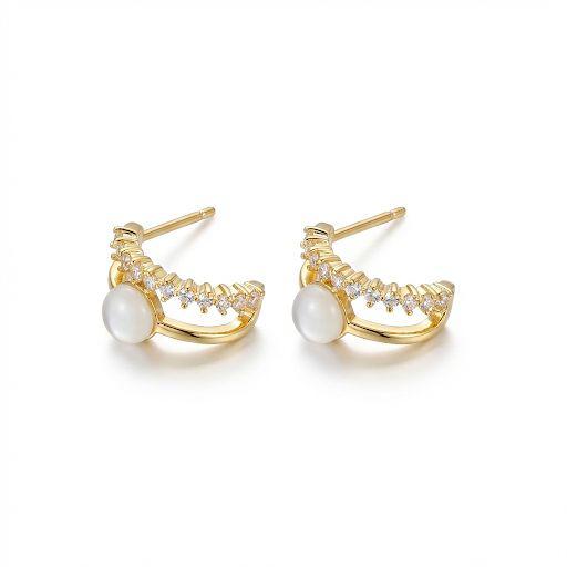 Half Hoop White Stone Earrings