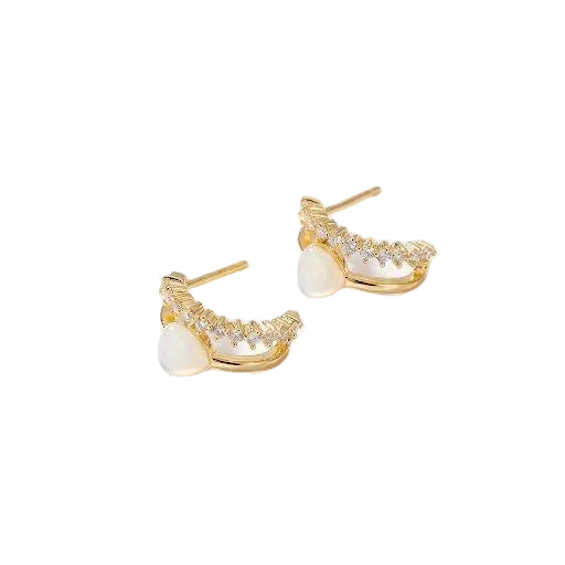 Half Hoop White Stone Earrings
