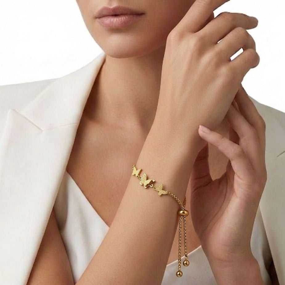 Three Butterfly Bolo Bracelet