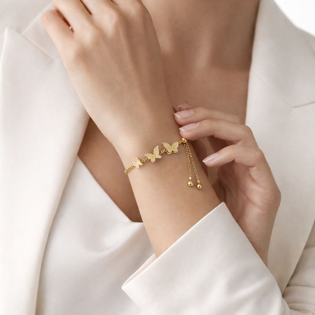 Three Butterfly Bolo Bracelet