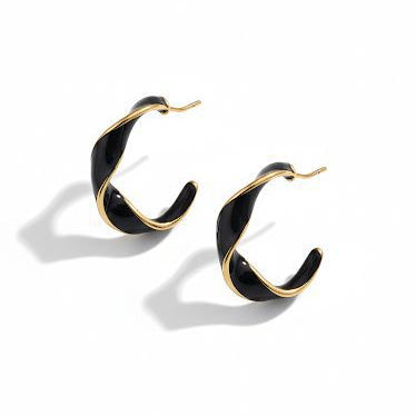Black & Gold Twisted Ribbon Hoops
