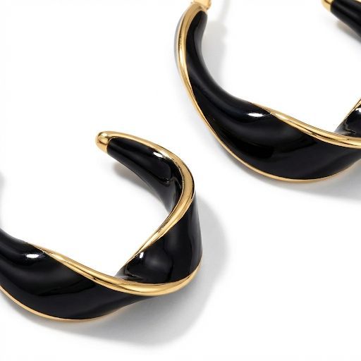 Black & Gold Twisted Ribbon Hoops