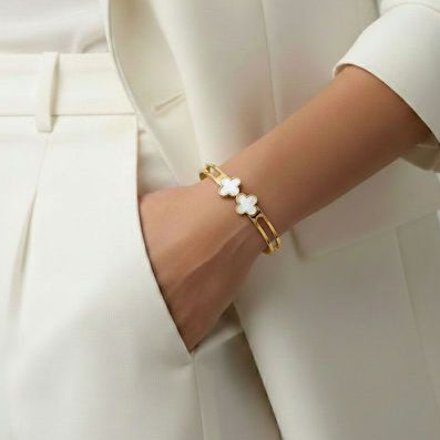 Double Clover Pearl Bangle
