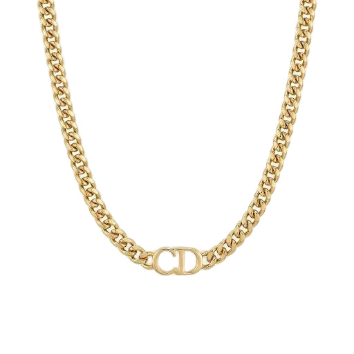 Gold CD Logo Curb Chain Necklace