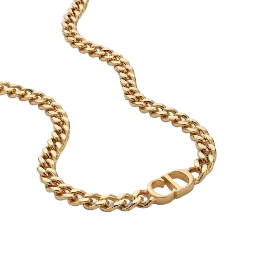 Gold CD Logo Curb Chain Necklace