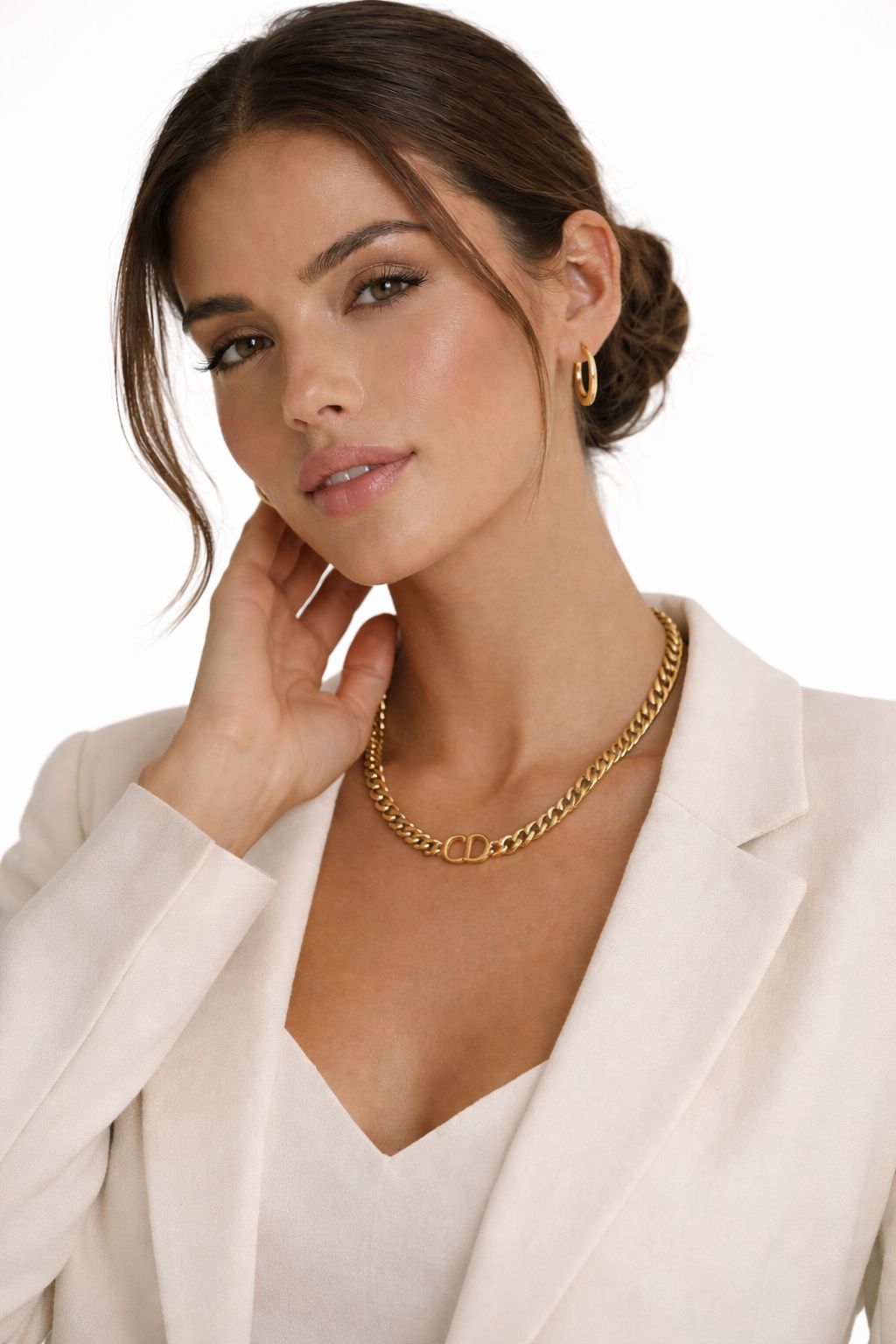 Gold CD Logo Curb Chain Necklace