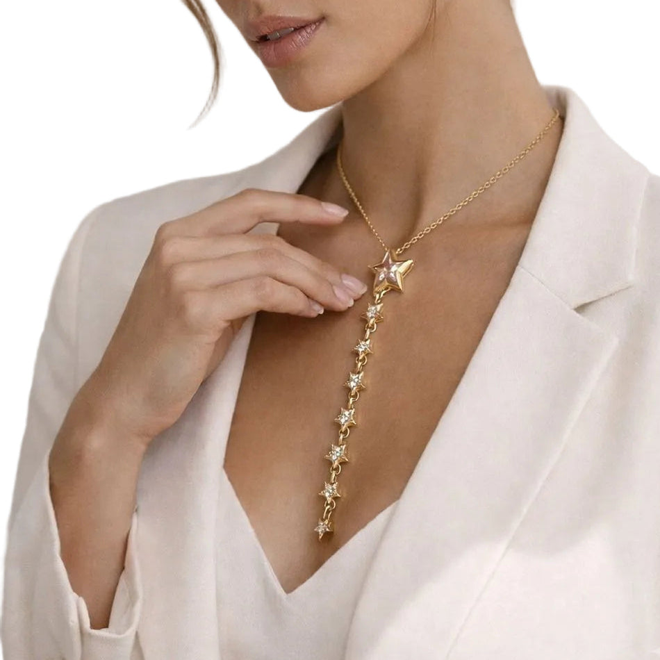 Gold Star Tassel Drop Necklace