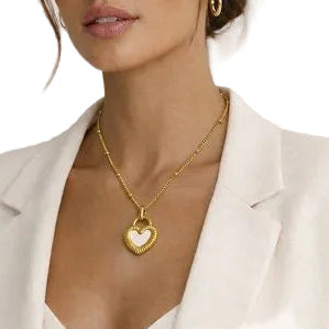 White Heart Lock Pendant Necklace