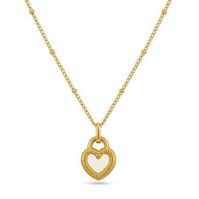 White Heart Lock Pendant Necklace