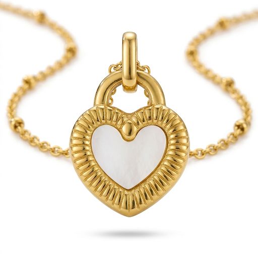 White Heart Lock Pendant Necklace