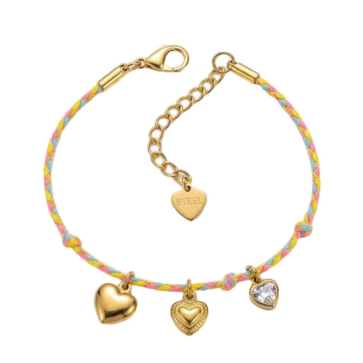 Triple Heart Charm Braided Cord Bracelet