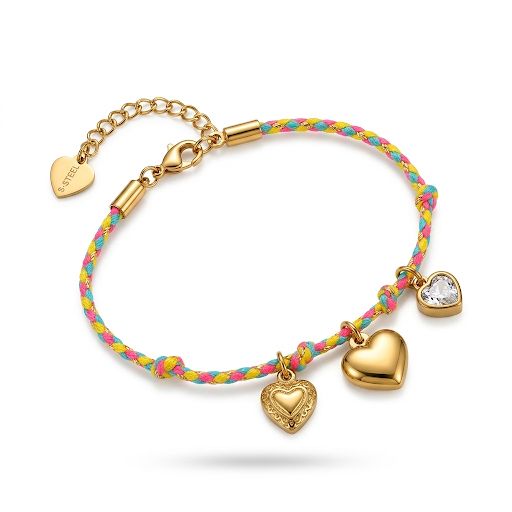 Triple Heart Charm Braided Cord Bracelet