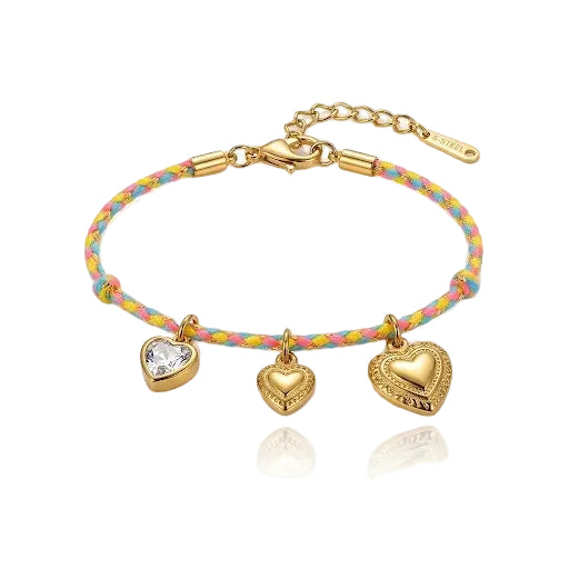 Triple Heart Charm Braided Cord Bracelet