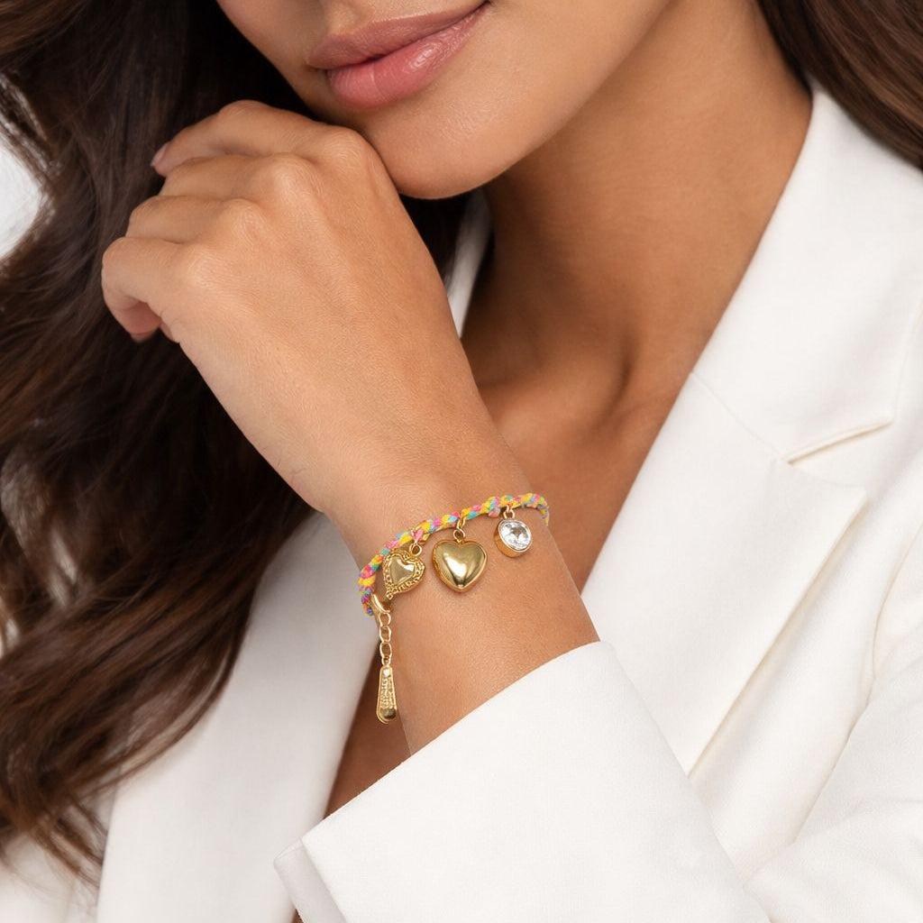 Triple Heart Charm Braided Cord Bracelet