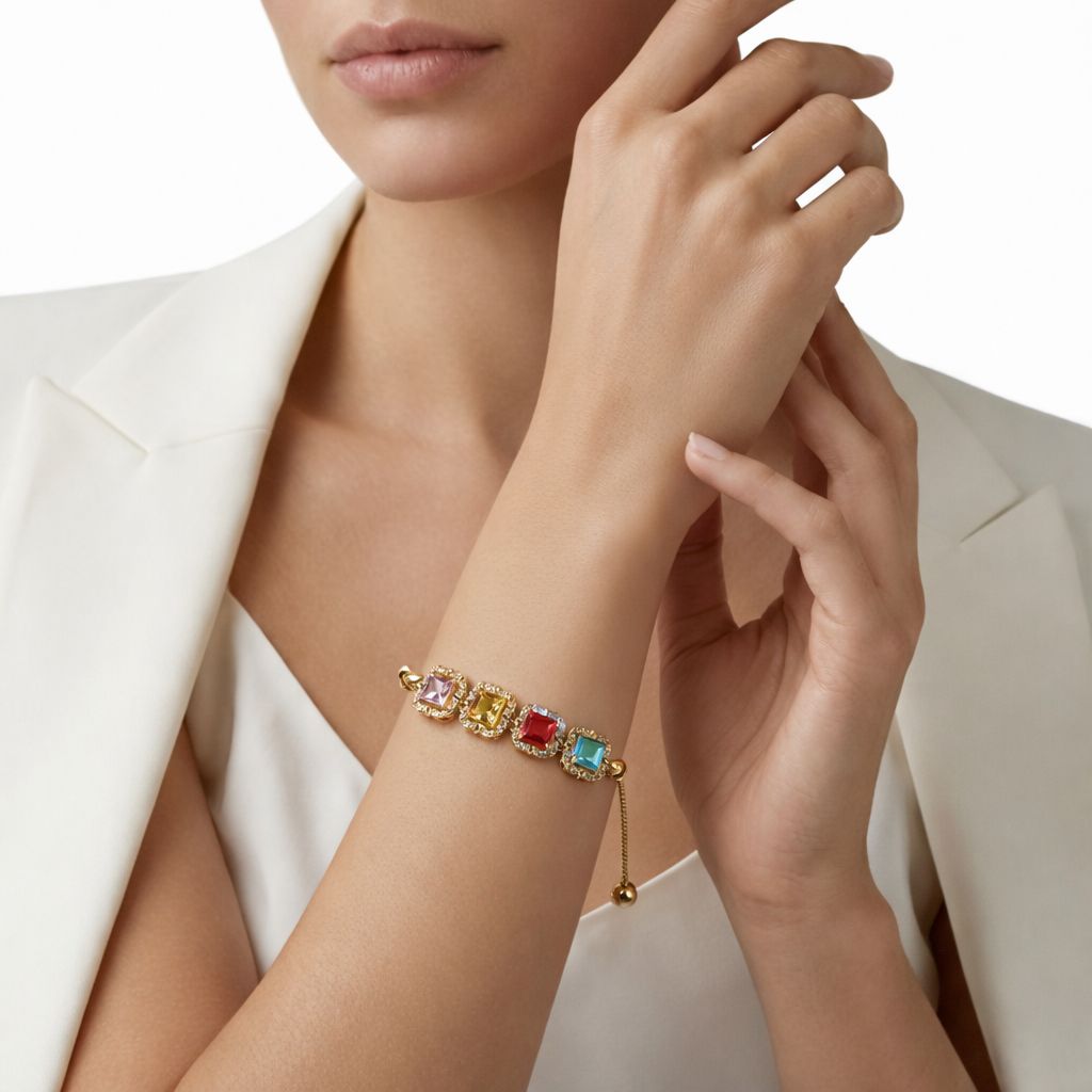 Colorful Square Gemstone Halo Bracelet
