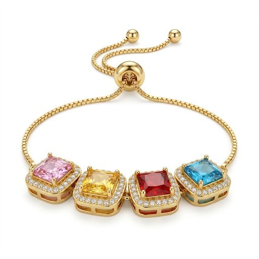 Colorful Square Gemstone Halo Bracelet