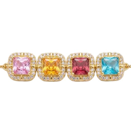 Colorful Square Gemstone Halo Bracelet