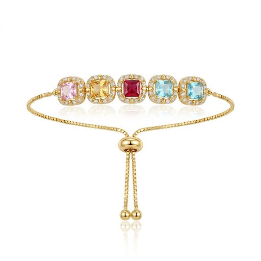 Colorful Square Gemstone Halo Bracelet