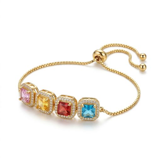 Colorful Square Gemstone Halo Bracelet