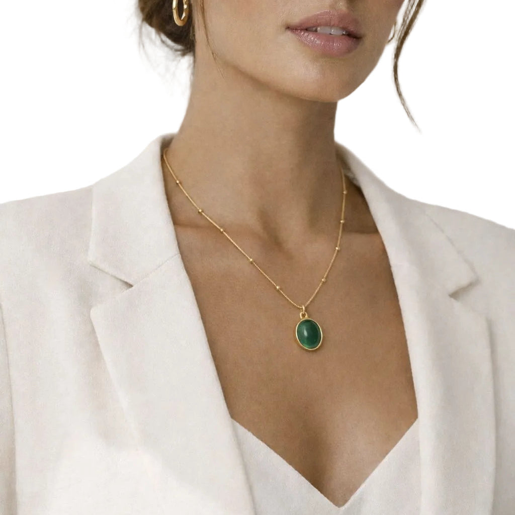 Emerald Green Oval Pendant Necklace