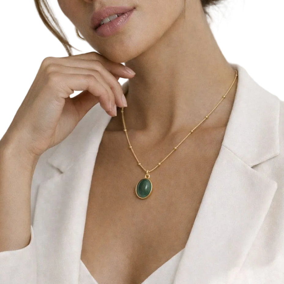 Emerald Green Oval Pendant Necklace