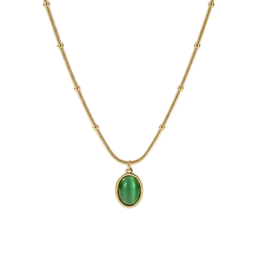 Emerald Green Oval Pendant Necklace