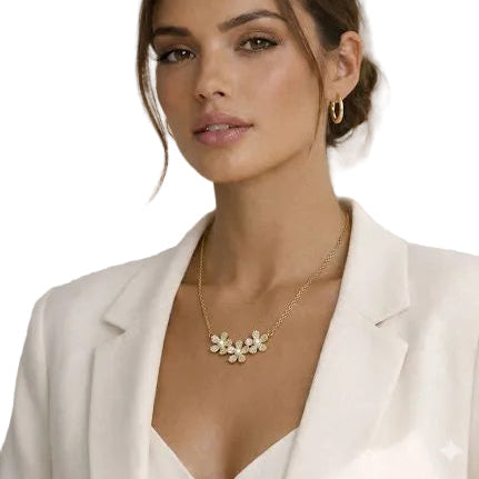 Triple Pearl Golden Flower Necklace