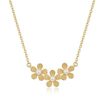 Triple Pearl Golden Flower Necklace