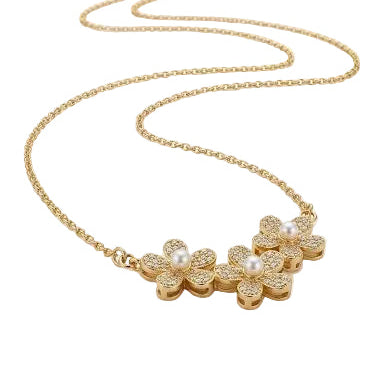 Triple Pearl Golden Flower Necklace