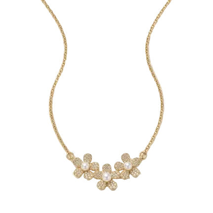 Triple Pearl Golden Flower Necklace