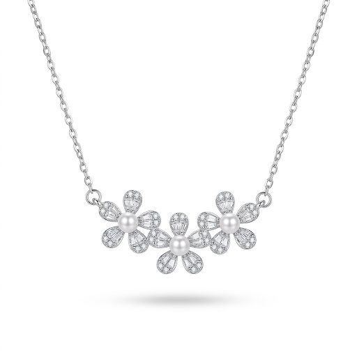 Silver Triple Floral Necklace