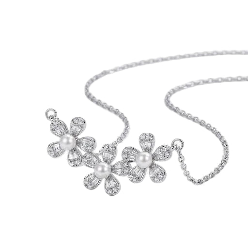 Silver Triple Floral Necklace